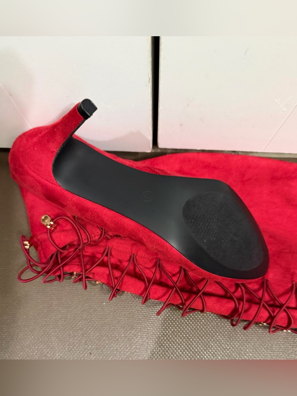 Journee Collection Red Over-the-Knee Lace-Up Heeled Boot - Picture 5 of 6